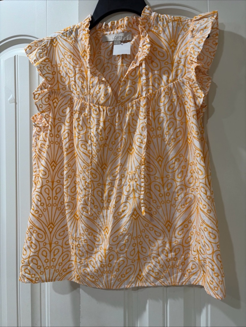 LOFT White and Yellow Ruffled Tie-Front Floral Top